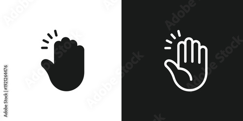 A high-five gesture illustration on a split background, with black hand on white and white hand on black, viewed from a straightforward perspective