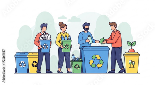 People recycling waste sorting trash and contributing to environmental conservation together outdoors