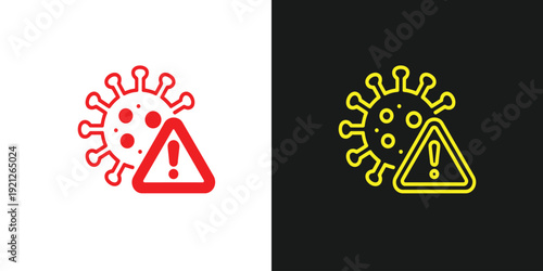 Virus warning symbols displayed on contrasting backgrounds highlighting health risks and cautionary measures against infectious diseases from different viewpoints