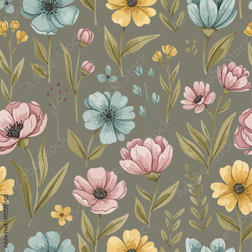 Feminine seamless flower wallpaper with gentle pastel harmony