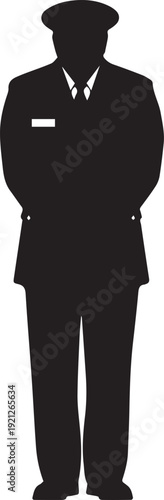 Security guard in uniform vector silhouette illustration line art professional protector