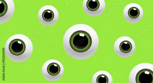Playful cartoon eyes staring on bright green background