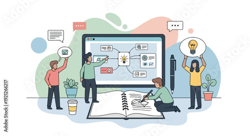 Team Brainstorming Around Large Digital Screen.