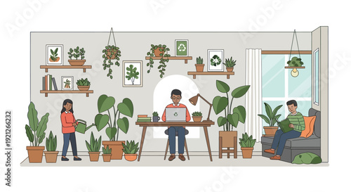 People Working and Relaxing in a Greenhouse.