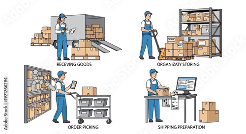 Warehouse Logistics Workflow: Receiving, Storing, Order Picking, and Shipping Preparation Process