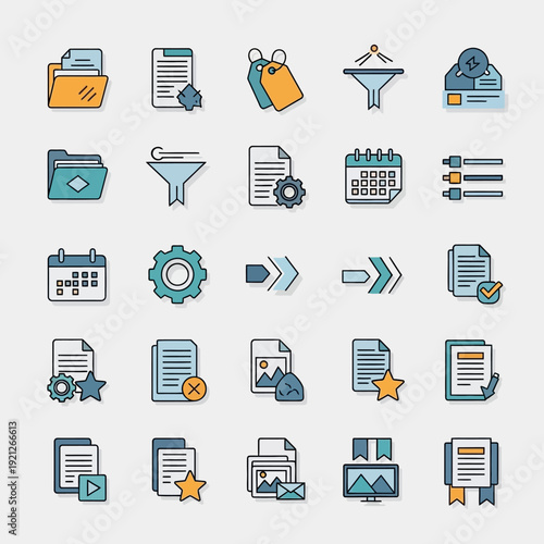 Collection of business document icons.