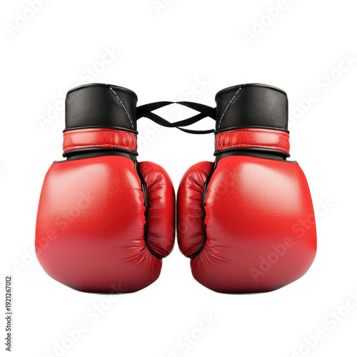 Two red boxing gloves on a white background.