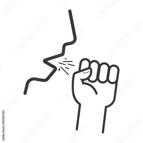 Isolated outline pictogram of person coughing covering mouth with fist symbolizing hygiene etiquette health prevention concept icon