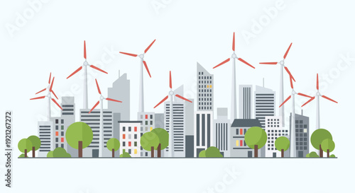 Sustainable City Skyline with Renewable Energy