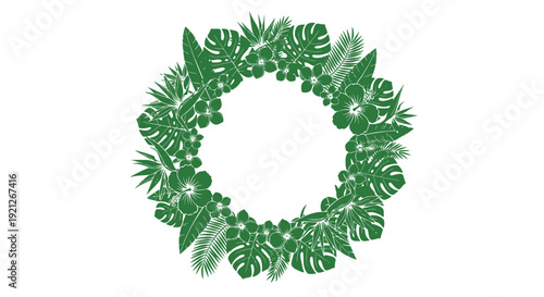 Tropical Leaves Wreath on White Background