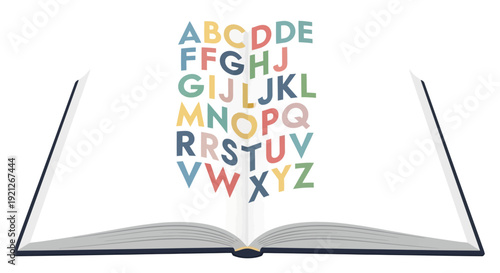 Colorful Alphabet Emerging from Open Book