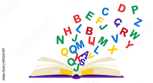 Alphabet Letters Rising from Open Book