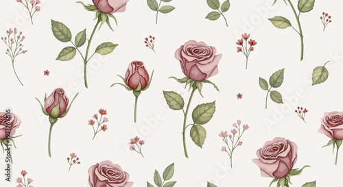 Vintage pastel flower illustration in balanced composition