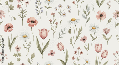Cozy cottage floral pattern in gentle muted shades