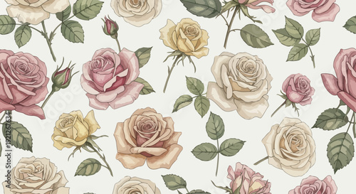 Romantic pastel floral wallpaper with delicate leafy stems