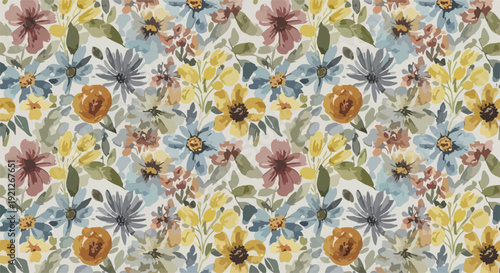 Hand drawn wildflower background in repeating textile layout