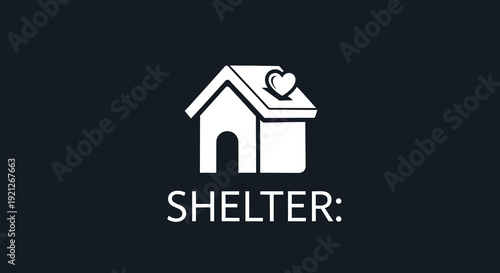 A white house outline with a heart above text reads shelter silhouette
