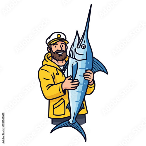 Happy fisherman with marlin catch