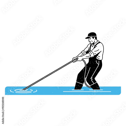 Man pulling rope in water to save something