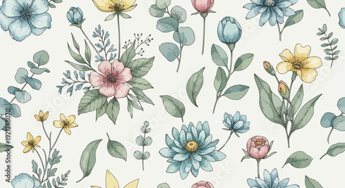 Romantic garden rose pattern in gentle earthy colors