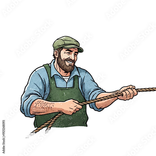 Man pulling rope, illustration, teamwork, strength, effort
