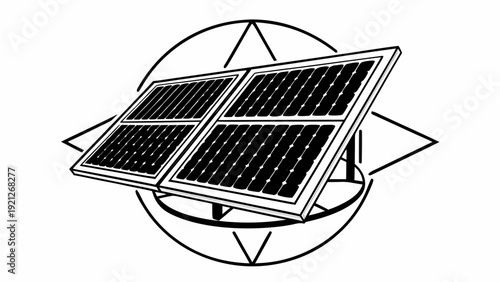 Solar panels on a circular mount viewed from above with geometric design elements