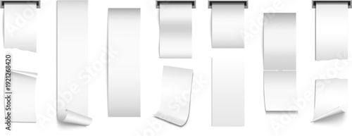 Collection of white paper ribbons and banners with peeling corners