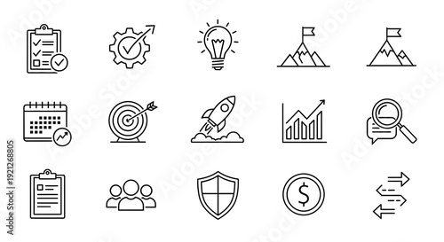 Business icons depicting strategy growth and success as a silhouette