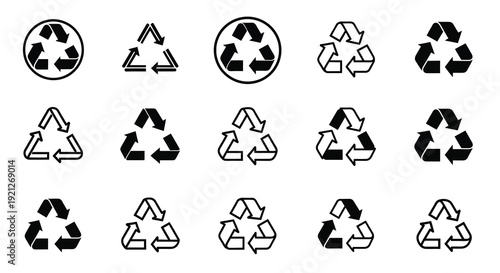 Arrangement of recycling symbols in a black and white pattern silhouette