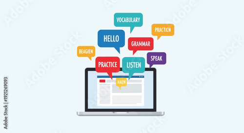 Laptop with colorful speech bubbles