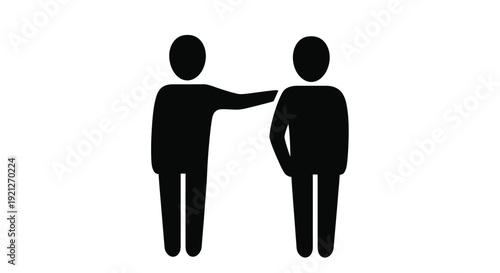 Stylized black icon depicting one person offering comforting support with a hand placed gently on another person's shoulder