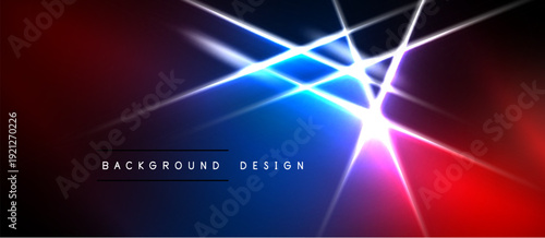 Abstract background features vibrant red, blue gradients. Bright light streaks intersect, creating dynamic visual effect. Text reads background design.
