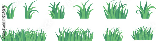 Green grass bushes collection set, isolated lawn foliage elements for garden landscape design, flat vector illustration nature clipart