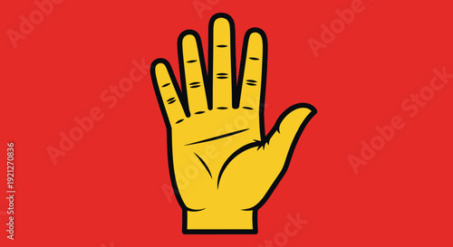 Stylized Open Palm Hand Gesture in Red and White Background, Isolated.