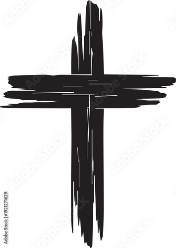 Brush stroke cross silhouette representing penance and spiritual belief vector art
