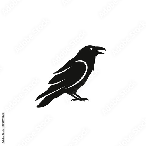 Black silhouette of a crow bird.