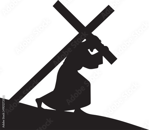 Jesus carrying cross vector silhouette illustration for station of the cross church theme