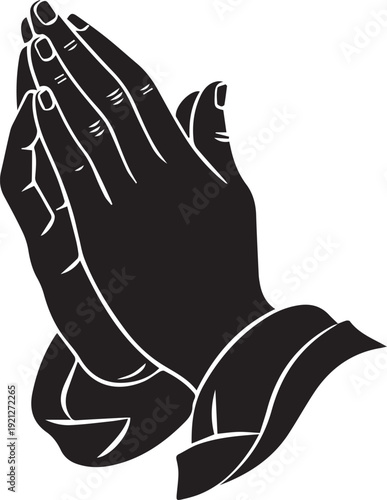 Praying hands silhouette for religious worship and spiritual contemplation vector