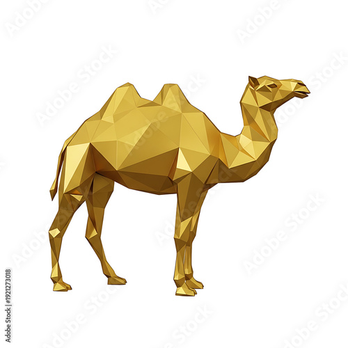 Golden Low Poly Camel Sculpture - Desert, Arabia, Luxury Concept