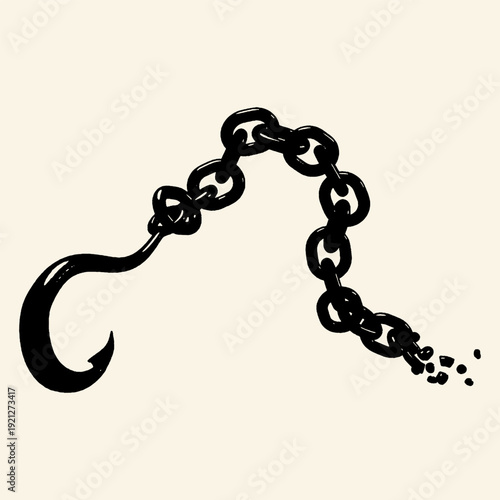 Metal Fish Hook with Chain Vintage Engraving