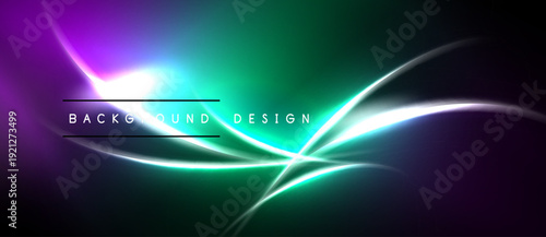 Abstract background features vibrant purple, green gradients. White lines create dynamic light effects, modern design element.