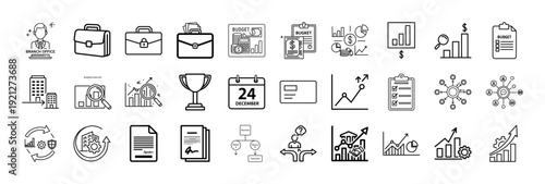 Set of 30 outline icons related to Branch Office Infographic, consulting services, business solutions and advisory