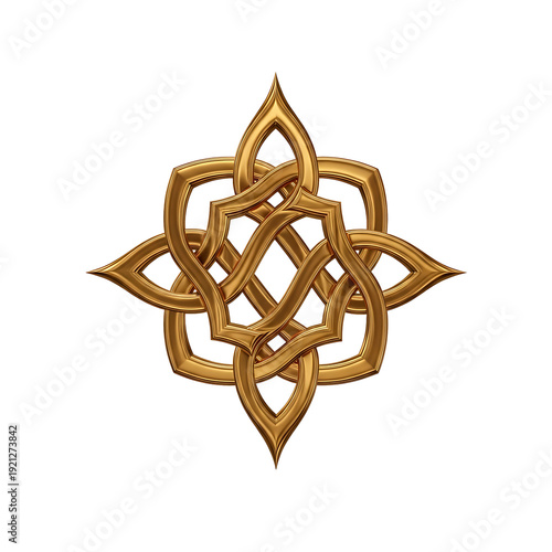 Intricate golden Celtic knot star symbol on white background, elegant design