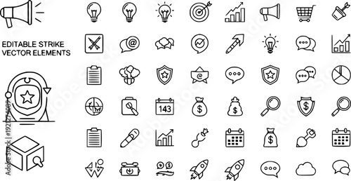 A flat vector collection of zodiac signs and business web icons for mobile phone apps and internet media design illustration