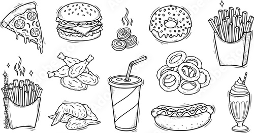 Hand drawn collection of Easter eggs featuring a cartoon vector illustration set of bakery dessert patterns with chocolate cream and breakfast snacks