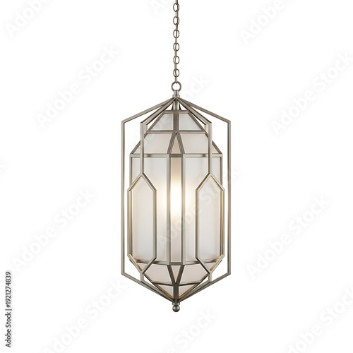 Geometric Metal Lantern with Frosted Glass, Elegant Pendant Light Fixture