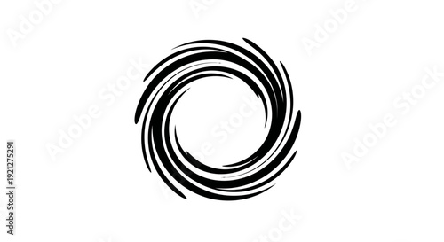 Black circular abstract brush stroke symbol.