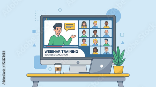 Online webinar training session for business education with participants in video conference.