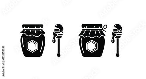 Black silhouettes of honey jars and dippers a sweet design silhouette