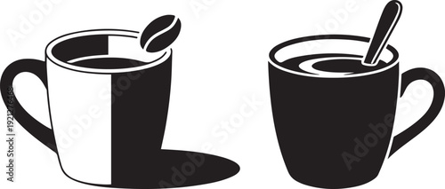 Cups Set Morning Brew Black and White Vector